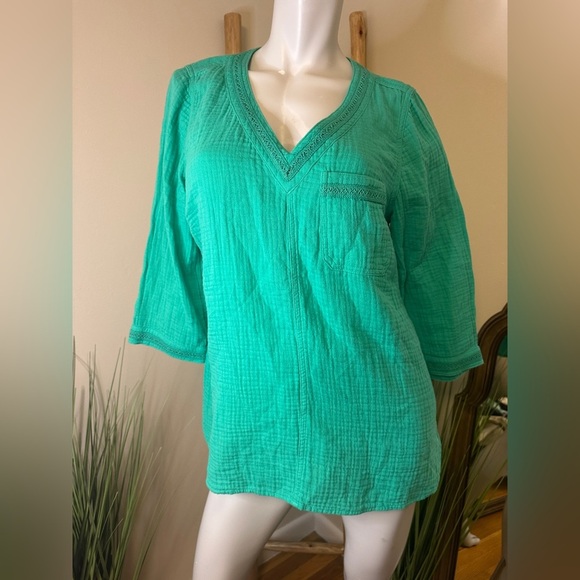 Soft Surroundings Aqua Beach Bound Gauze Pullover Small - Picture 2 of 6